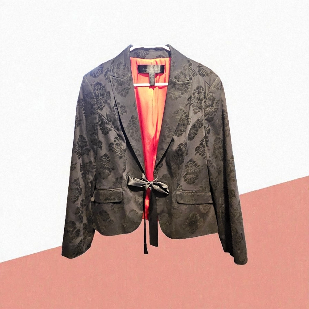 Apostrophe Black Floral Blazer with Red Lining